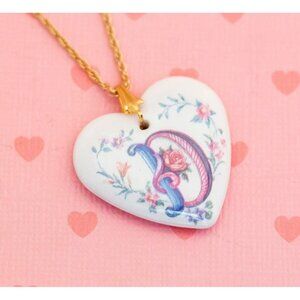 Vintage White Heart Letter D  Pendant Lovely Necklace 24 inch by Avon - X9